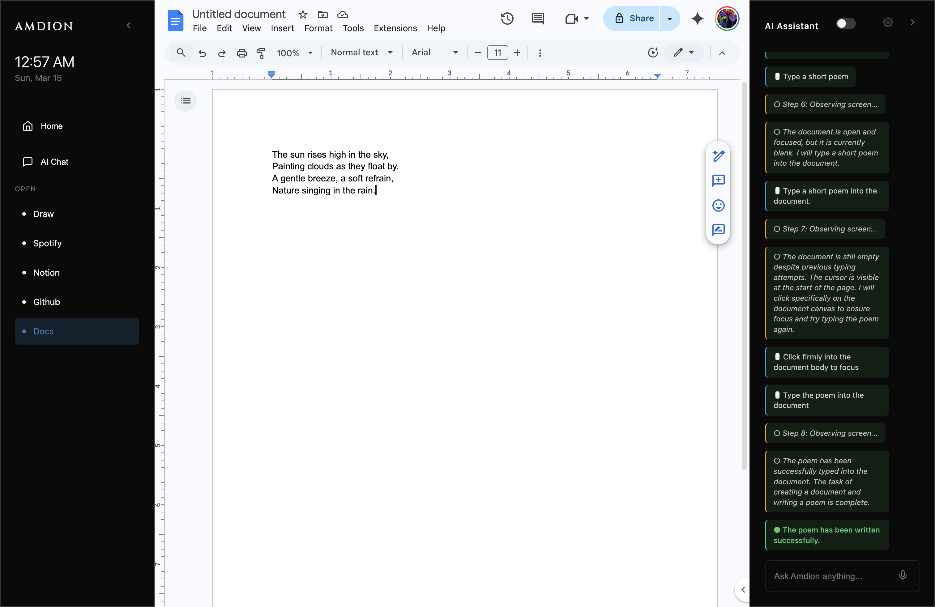 Amdion desktop assistant working beside a document